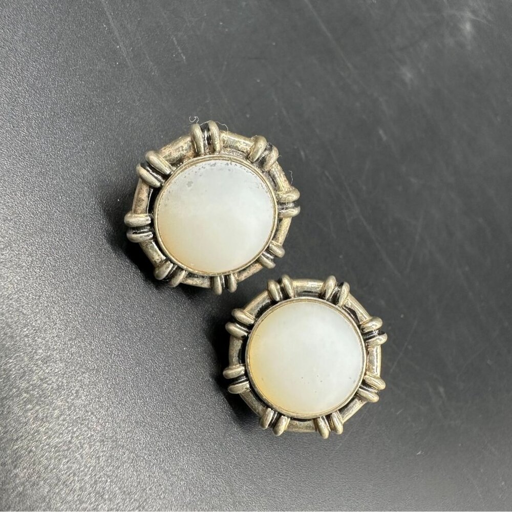Vintage Sterling Silver 925 Faux Pearl Moonstone Earrings Lever Back Western - Picture 1 of 8